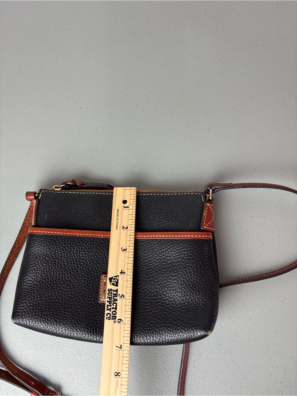 Dooney & Bourke Black Pebble Leather Crossbody with Brown Trim Zip Closure - Picture 14 of 14